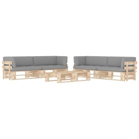 Set Divani in Pallet con Cuscini 6 pz in Pino Impregnato