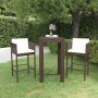 Set Bar da Giardino 3 pz con Cuscini Polyrattan Marrone