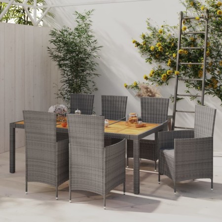 Set da Pranzo per Esterni 7 pz con Cuscini in Polyrattan Grigio