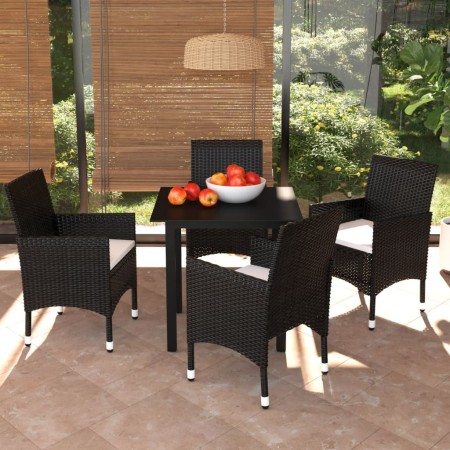 Set da Pranzo da Giardino 5 pz con Cuscini in Polyrattan Nero