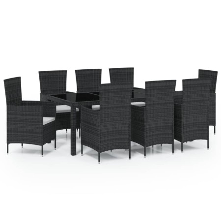 Set da Pranzo da Giardino 9 pz con Cuscini in Polyrattan Nero