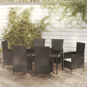 Set da Pranzo da Giardino 7 pz con Cuscini in Polyrattan Nero