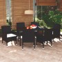 Set da Pranzo da Giardino 7 pz Nero con Cuscini in Polyrattan