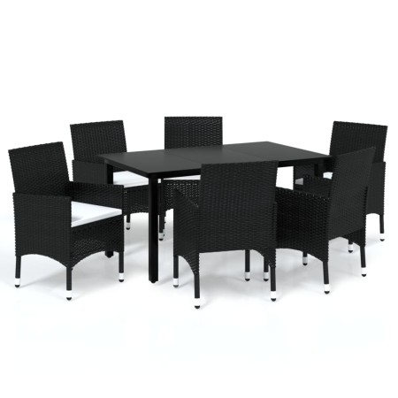 Set da Pranzo da Giardino 7 pz Nero con Cuscini in Polyrattan