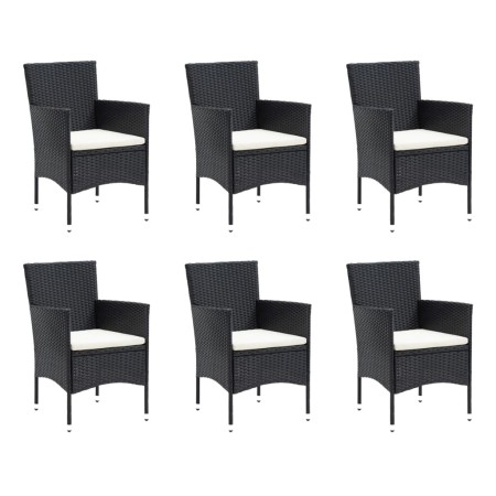 Set da Pranzo da Giardino 7 pz Nero con Cuscini in Polyrattan