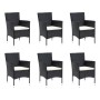 Set da Pranzo da Giardino 7 pz Nero con Cuscini in Polyrattan