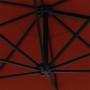 Ombrellone a Muro con LED e Palo in Metallo 300 cm Terracotta