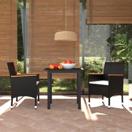 Set da Pranzo per Giardino 3 pz con Cuscini Polyrattan Nero