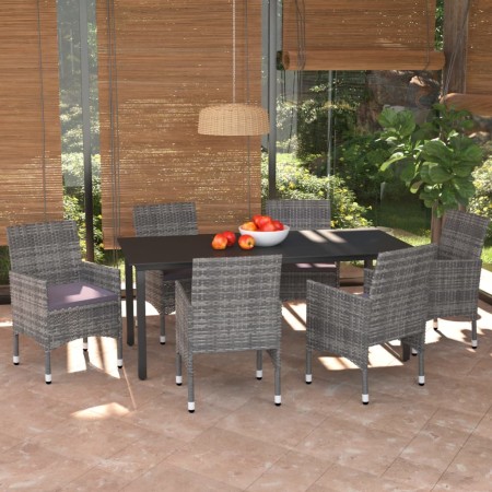 Set da Pranzo da Giardino 7 pz con Cuscini in Polyrattan Grigio