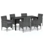 Set da Pranzo da Giardino 7 pz con Cuscini in Polyrattan Grigio