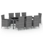 Set da Pranzo da Esterno 9 pz con Cuscini in Polyrattan Grigio