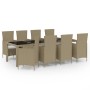 Set Mobili da Pranzo Giardino 11 pz e Cuscini Polyrattan Beige