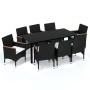 Set Pranzo da Giardino 9 pz con Cuscini in Polyrattan Nero