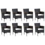 Set Pranzo da Giardino 9 pz con Cuscini in Polyrattan Nero
