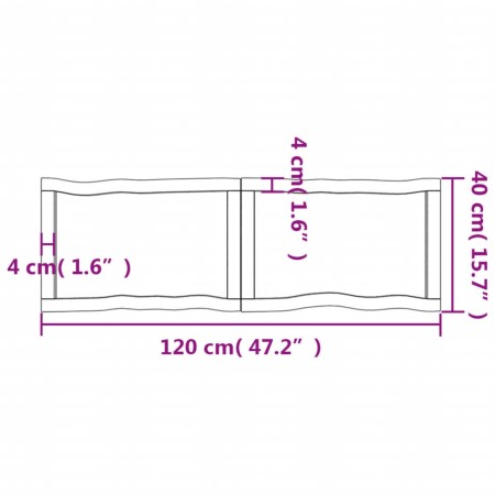 Piano per Tavolo 120x40x(2-6) cm Rovere Non Trattato Bordi Vivi