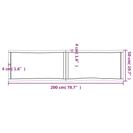 Piano Tavolo Marrone Chiaro 200x50x(2-4) cm Rovere Non Trattato