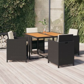 Set da Pranzo da Giardino 5 pz con Cuscini in Polyrattan Nero