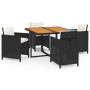 Set da Pranzo da Giardino 5 pz con Cuscini in Polyrattan Nero