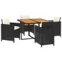 Set da Pranzo da Giardino 5 pz con Cuscini in Polyrattan Nero