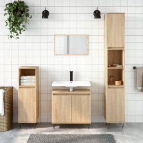 Set di Mobili da Bagno 3 pz Rovere Sonoma in Legno Multistrato