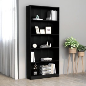 Libreria a 5 Ripiani Nera 80x24x175 cm in Legno Multistrato