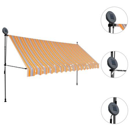 Tenda da Sole Retrattile Manuale con LED 400 cm Gialla e Blu