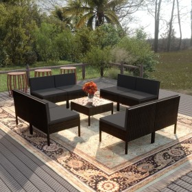 Set Divani da Giardino 9 pz con Cuscini in Polyrattan Nero