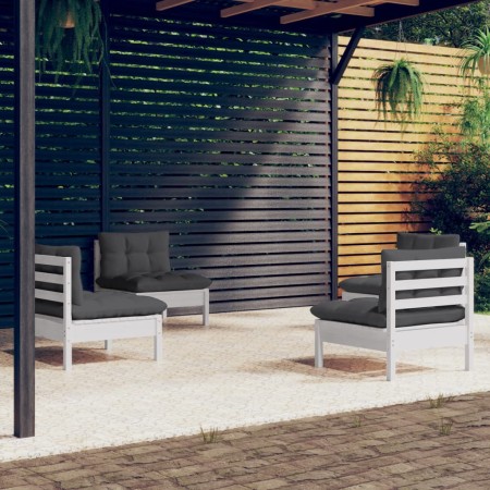 Set Divani da Giardino 4 pz con Cuscini Antracite Legno di Pino