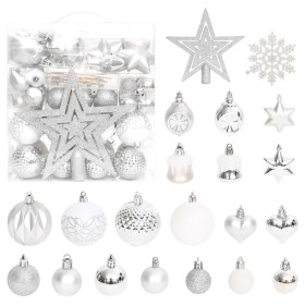 Set Addobbi di Natale 70 pz Argento e Bianco