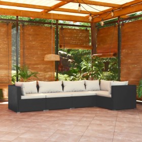 Set Divani da Giardino 5 pz con Cuscini in Polyrattan Nero