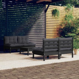 Set Divani da Giardino 5 pz con Cuscini Antracite Legno di Pino