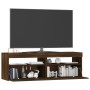 Mobile Porta TV con Luci LED Rovere Marrone 120x35x40 cm