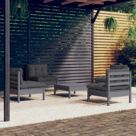 Set Divani da Giardino 5 pz con Cuscini Antracite Legno di Pino