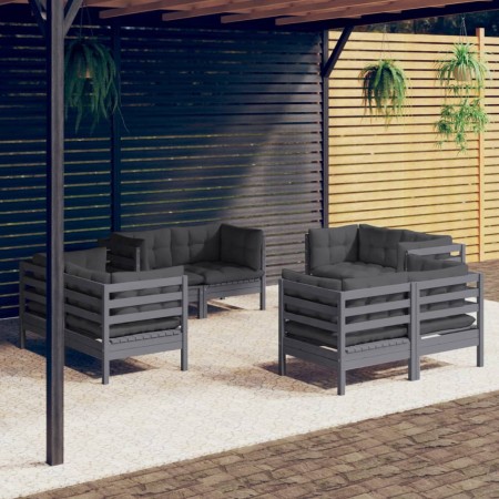 Set Divani da Giardino 8 pz con Cuscini Antracite Legno di Pino