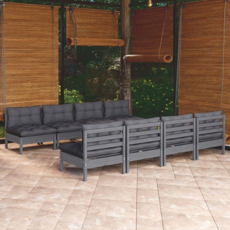 Set Divani da Giardino 9 pz con Cuscini Legno Massello di Pino