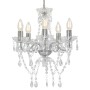 Lampadario con Perline di Cristallo Argento Tondo 5 E14
