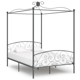 Letto a Baldacchino Grigio in Metallo 140x200 cm