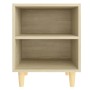 Comodini Gambe in Legno Massello 2pz Rovere Sonoma 40x30x50cm