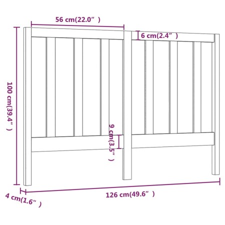 Testiera per Letto Nera 126x4x100 cm in Legno Massello di Pino