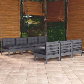 Set Divani da Giardino 8 pz con Cuscini Antracite Legno di Pino