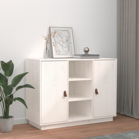 Credenza Bianca 100x40x75 cm in Legno Massello di Pino