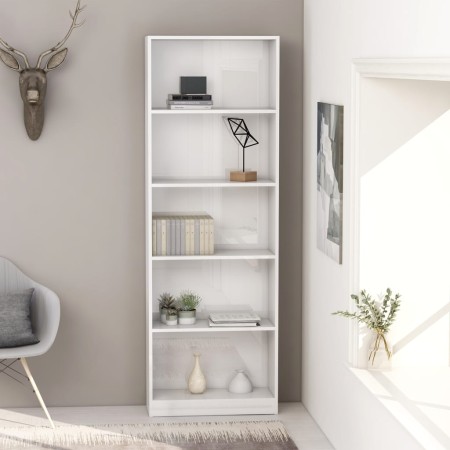 Libreria 5 Ripiani Bianco Lucido 60x24x175 cm Legno Multistrato