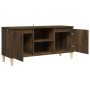 Mobile TV con Gambe in Legno Massello Rovere Fumo 103,5x35x50cm