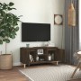 Mobile TV con Gambe in Legno Massello Rovere Fumo 103,5x35x50cm