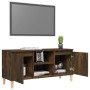 Mobile TV con Gambe in Legno Massello Rovere Fumo 103,5x35x50cm