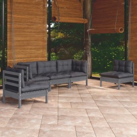 Set Divani da Giardino 5 pz con Cuscini Legno Massello di Pino