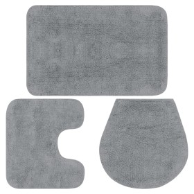 Set Tappetini per Bagno 3 pz in Tessuto Grigio