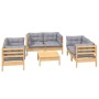Set Divani da Giardino 7 pz con Cuscini Grigi Massello di Pino