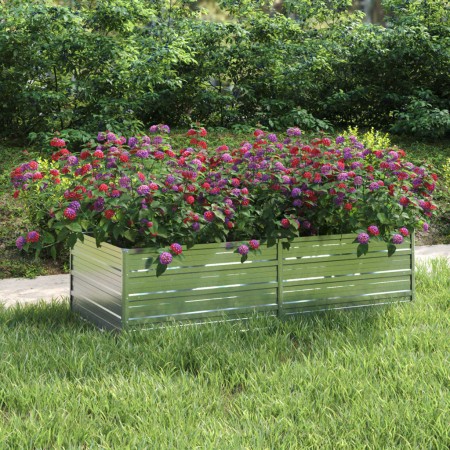 Letto Rialzato Giardino 160x80x45 cm in Acciaio Zincato Argento
