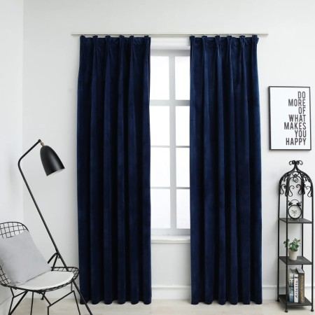 Tende Oscuranti con Ganci 2 pz Blu Scuro in Velluto 140x245 cm